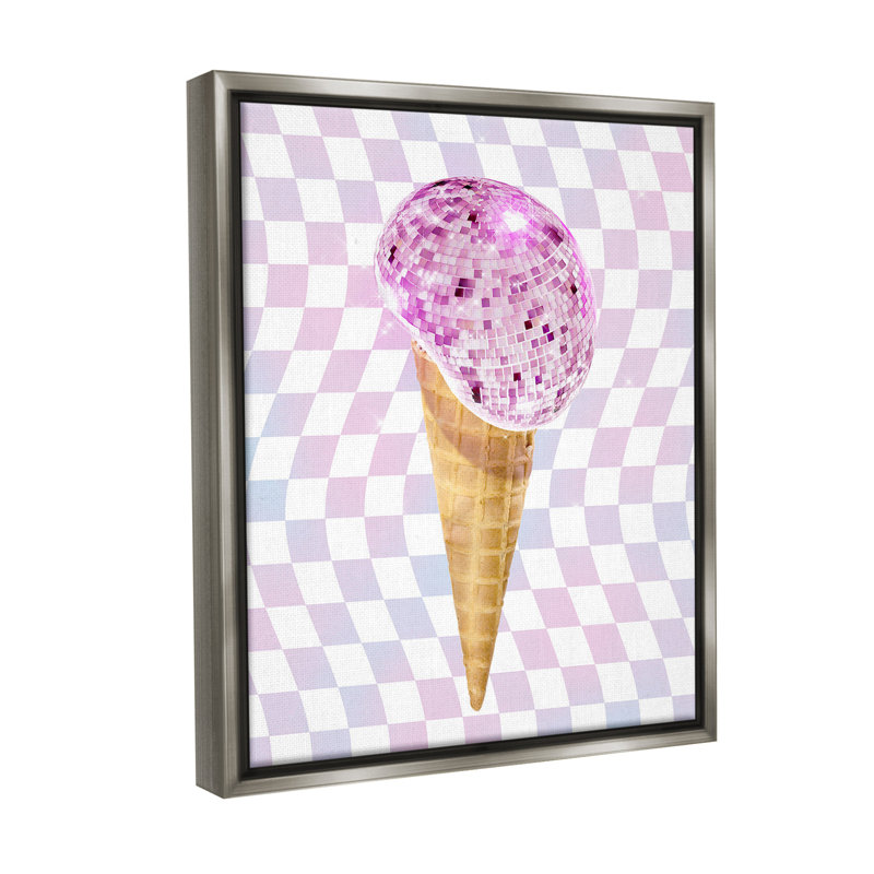 «Checkered Disco Ice Cream Floater Frame» par Ziwei Li sur toile, Cadre flottant gris lustré, H 31 po x l 25 po