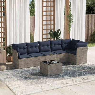  7 Piece Garden Sofa Set With Cushions Grey Poly Rattan