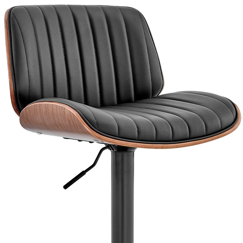 Tabouret de bar réglable en similicuir noir et acier, Siège noir / cadre noir