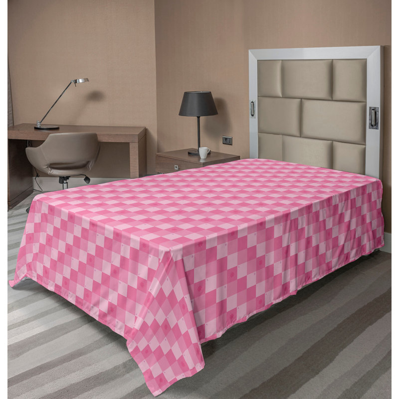 Drap plat moderne de style bohème Ambesonne, Drap plat pour lit simple, Pastel Pink/Blush/Coral Geometric