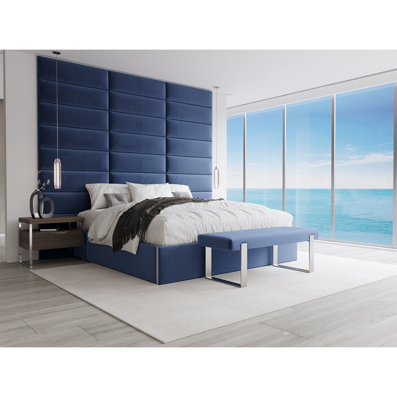 Banc rembourré Sapan, Bleu marine, Velours