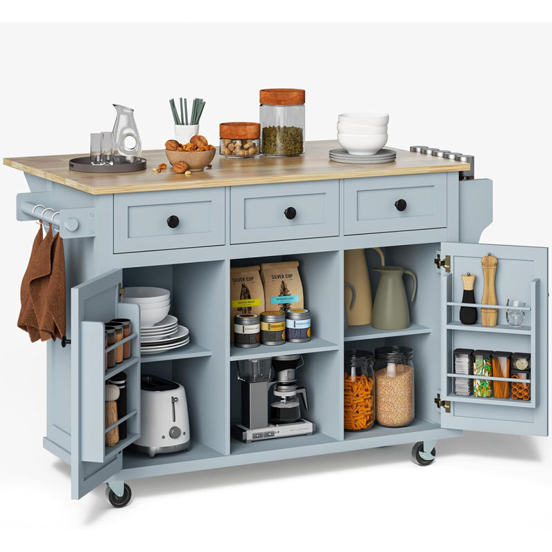 Îlot de cuisine avec tiroirs, Bleu