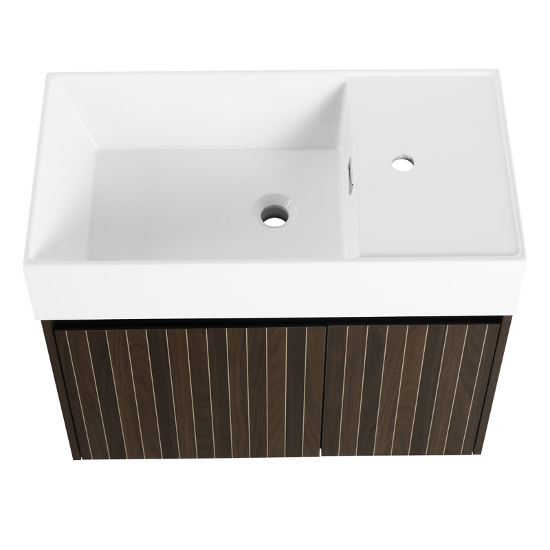 30 Inch Vanity Cabinet With Sink, Hinges, Material For Small Baths Vanity, Resin, 30", Silver/Brown Stripe