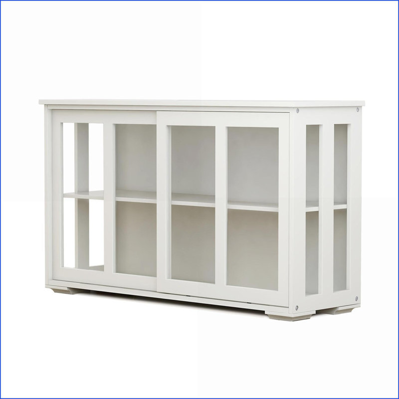 Sideboard, Modern White Kitchen Storage with Sliding Glass Doors | E1 Grade MDF | UV Finish