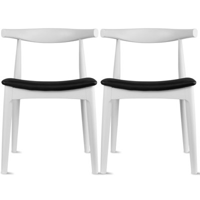 Corrigan Studio Solid Wood Dining Chairs (Set of 2) – PU Leather Cushioned Seat & Low Open Back, Mid‑Century Modern