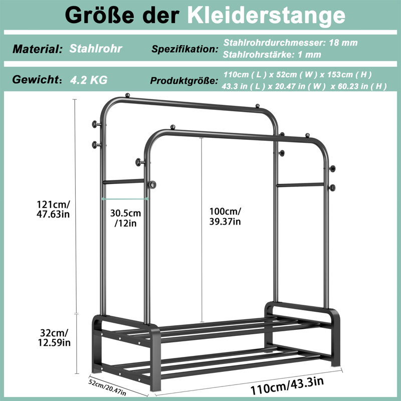 Etting 110cm Rolling Clothing Rack
