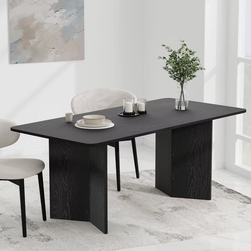 67"L×33.5"D Square Oak Dining Table with Solid Wood Double Pedestal Modern Kitchen Table for Living Room Dining Room Seats 6