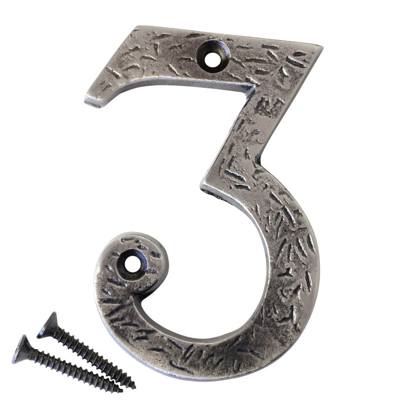 Numéro de maison 3 po, 3, Nickel antique