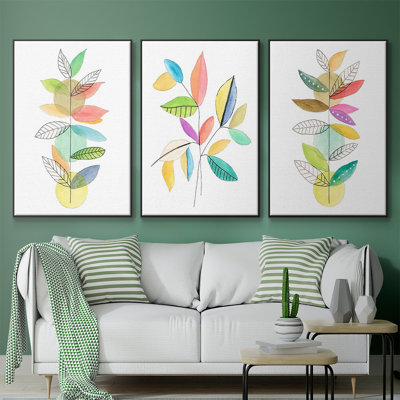 Moon Rising Leaves I, ensemble de 3 toiles encadrées sur toile