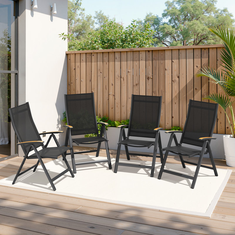  Fauteuil pliant d'extérieur réglable en aluminium, 4 Chairs, Noir