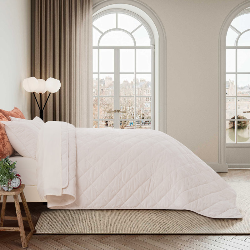 Ensemble de courtepointe Diamond, Ivoire blanc, Courtepointe très grand + 2 taies décoratives tr