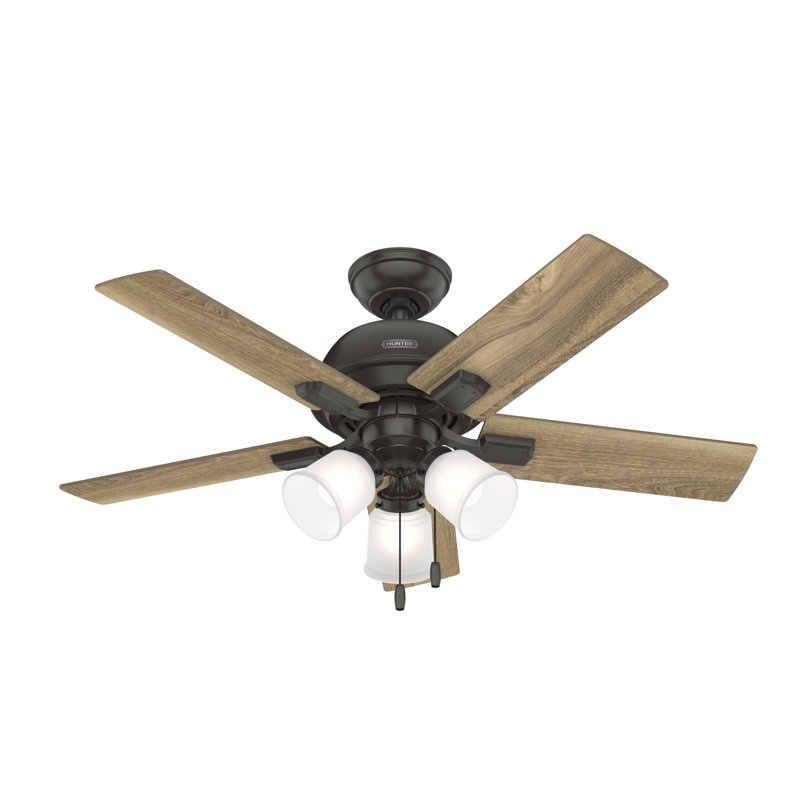 44" Crystal Peak 5 - Blade Ceiling Fan With Lights and Pull Chains, Noble Bronze