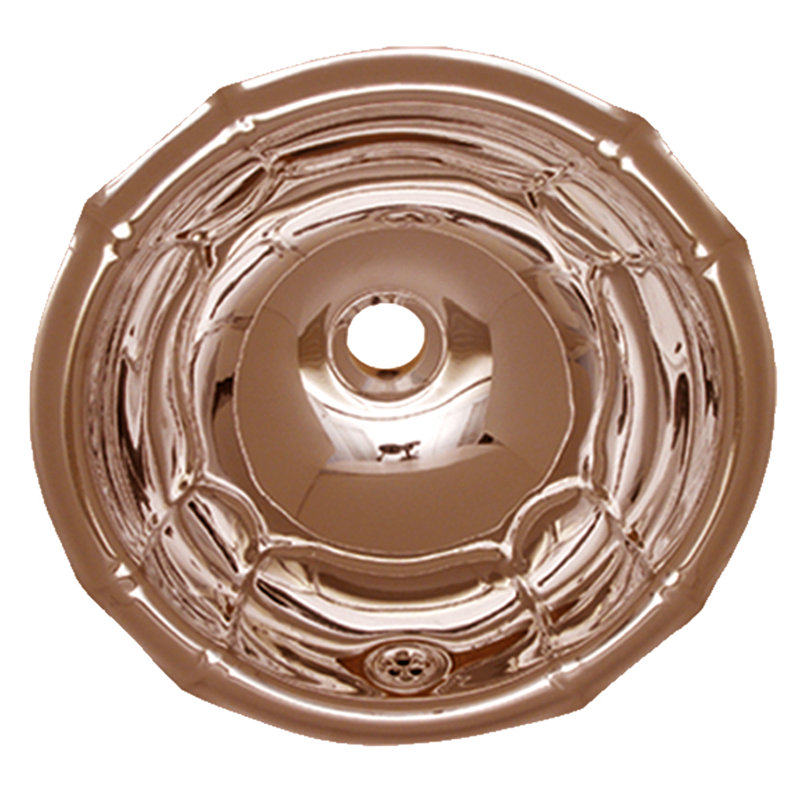 Metal Circular Drop-In Bathroom Sink with Overflow, Polished Copper