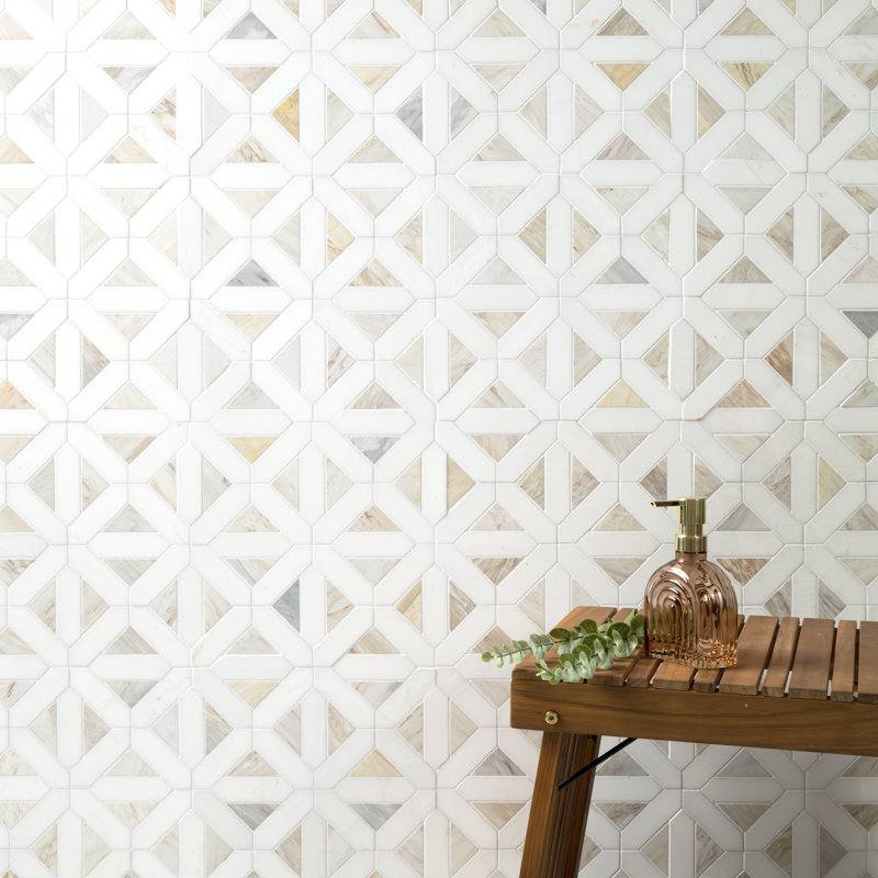 Auralie Geometric 12 in. x 12 in. Polished Marble Mosaic Floor and Wall Tile