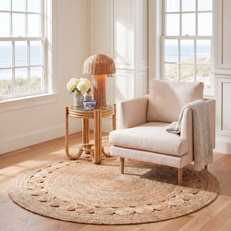 Round Casas Jute Beige Area Rug, Round 6'
