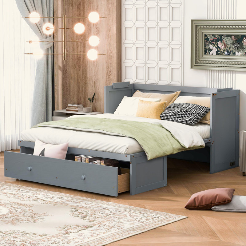 Armoire murale Murphy avec prises et tiroir, Grey, Grand