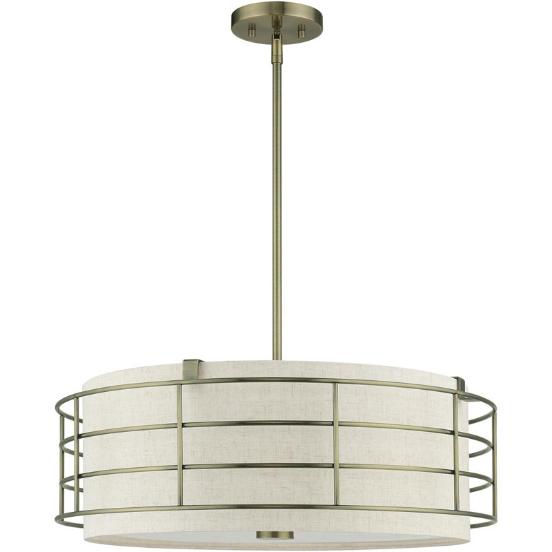 Lustre tambour, Laiton antique, H 11 po x l 28 po x P 28 po, 5