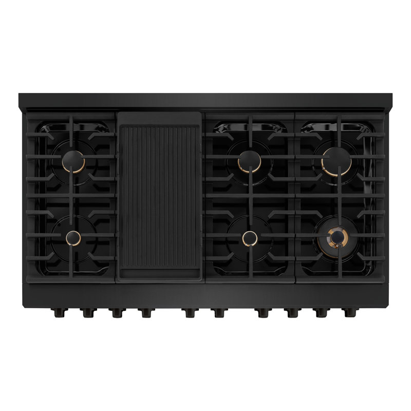 Zline 48 In. 6.7 Cu. Ft. Double Oven Gas Range In Black Stainless Steel With 8 Brass Burners