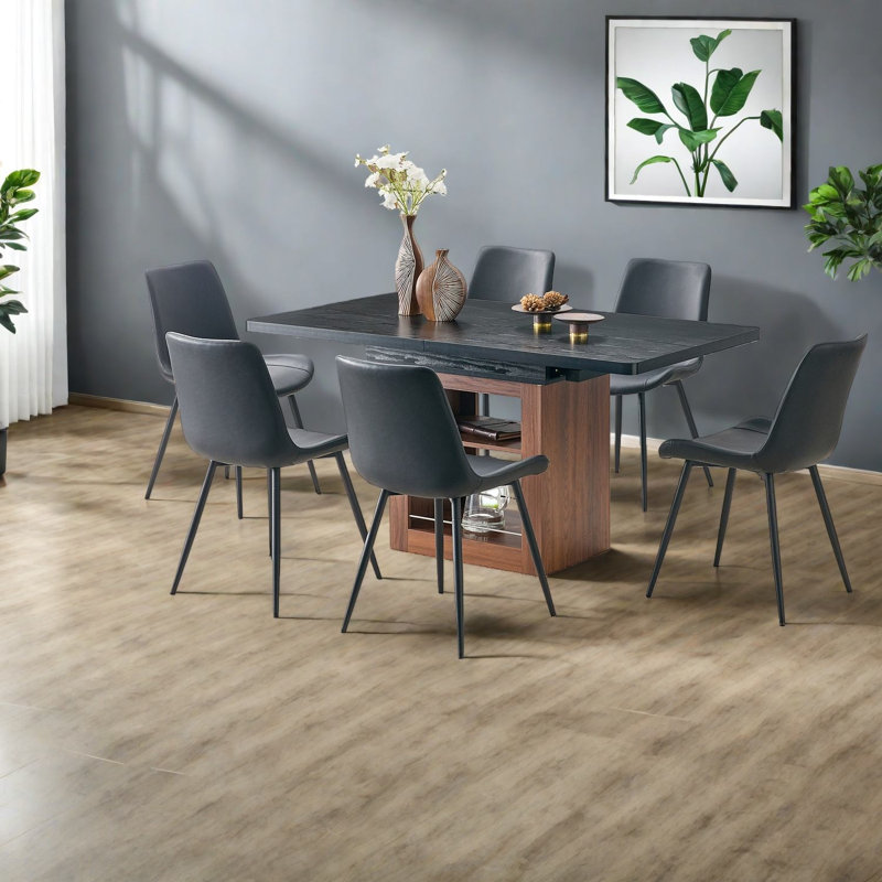 Ensemble de table de salle à manger moderne extensible, en bois et métal, parfait pour les réunions de famille
