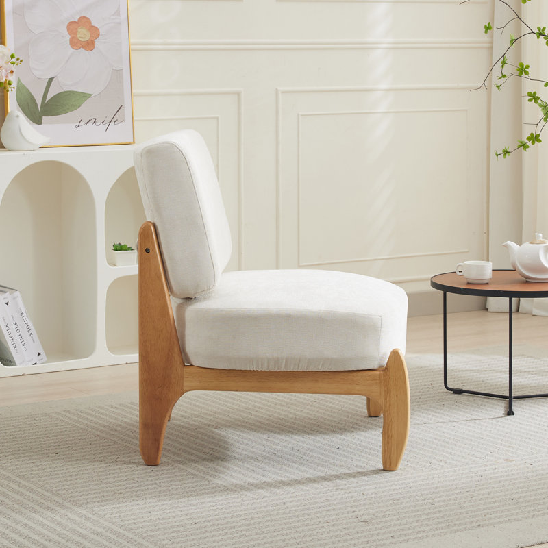 Teddy Armless Leisure Accent Chair, Brown, Beige Linen