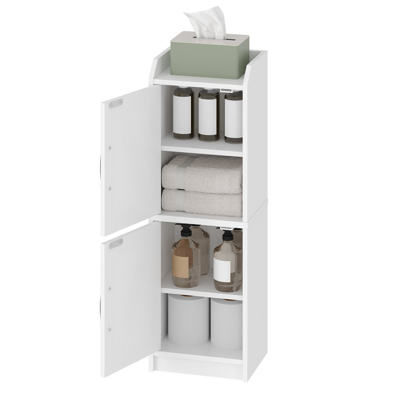 Bathroom Storage Cabinet, Small Corner Floor Cabinet with Door and Shelves, Narrow Bathroom Organizer and Paper Storage with Adjustable Shelves, for Small Spaces, White