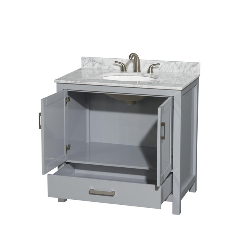 Sheffield 36" Single Bathroom Vanity Set with Mirror, Oval, Gray, Centerset