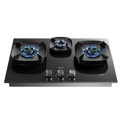 Surface de cuisson au gaz ROBAM FireCube 30 po - SynchFire Tech, brûleurs en laiton, convertible au gaz naturel / gaz de pétrole liquéfié, minuterie et protection contre les flammes, noir brillant