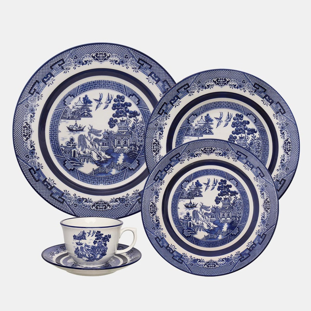 Oxford Flamingo Blue Willow Porcelain 20-piece Dinnerware Set, Service for 4 | Wayfair