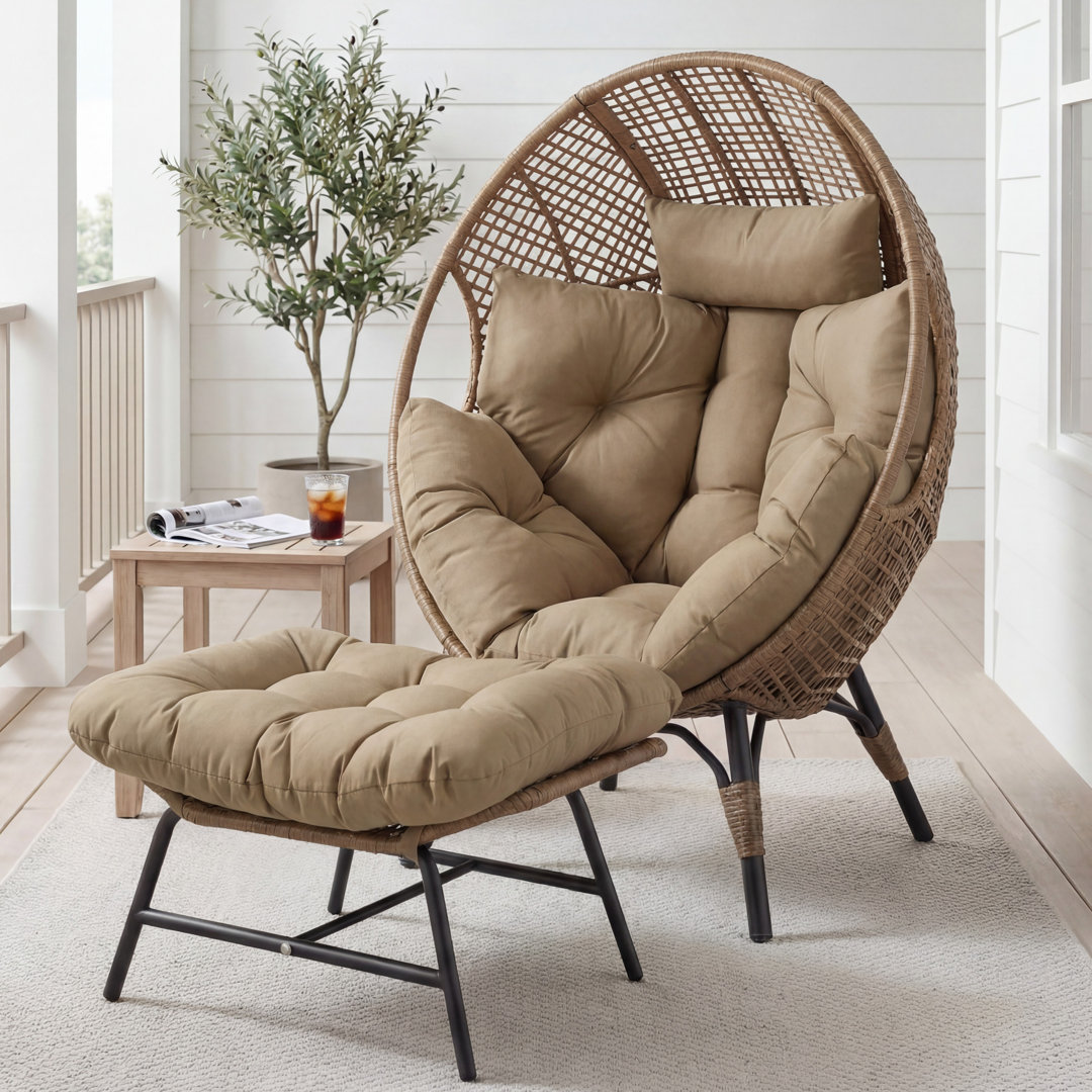 Benone Indoor/Outdoor Wicker Egg Chair Set with Ottoman, 6.5" Thick Cushions, 440-lb Capacity Bayou Breeze Cushion 