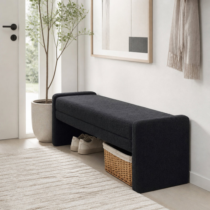 Banc rembourré 66,9 po moderne avec accoudoirs surdimensionnés pour lit d'entrée, Black