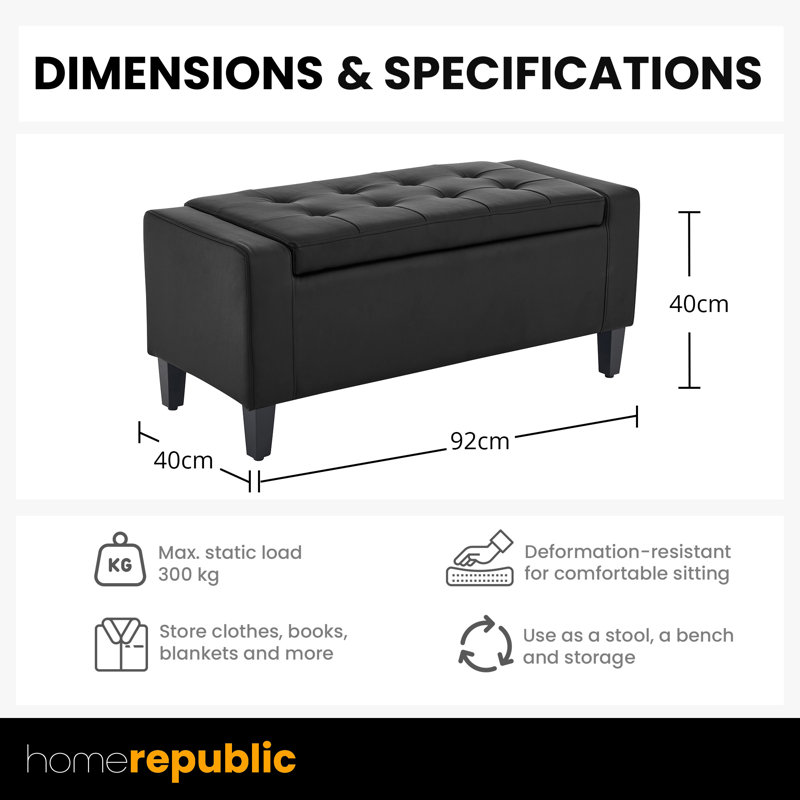 Luxury Faux Leather Ottoman Stool, Black