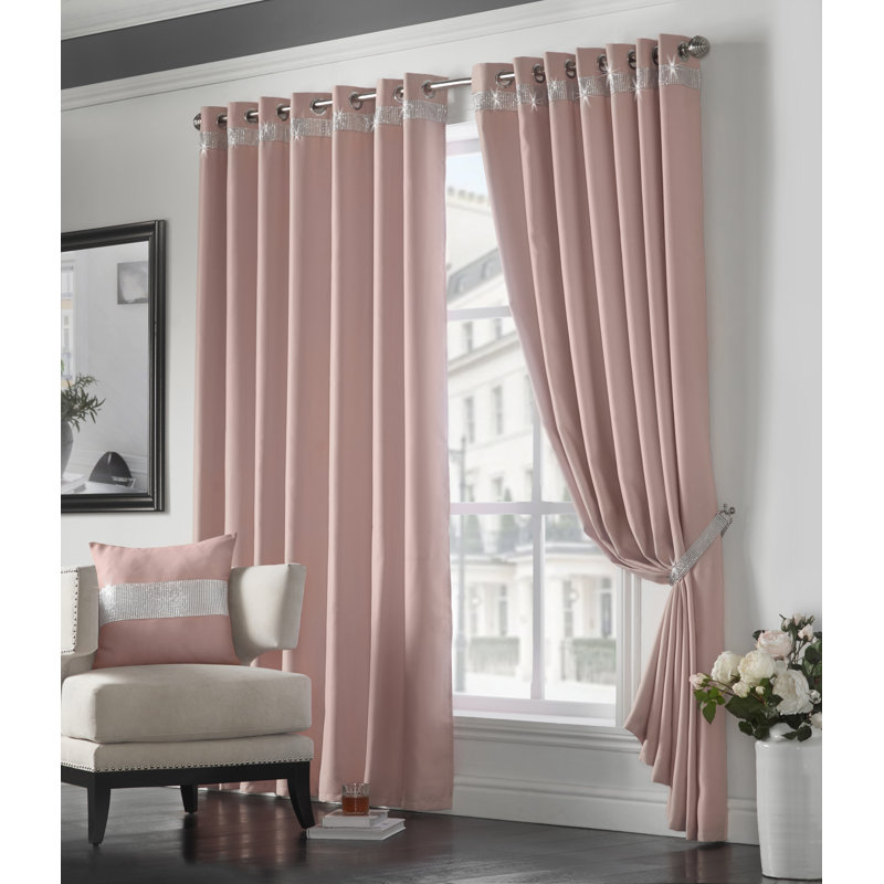 Alyson Palace Eyelet Ring Top Room Darkening Curtains, 229 W X 183 D cm, Blush