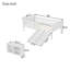 Lit simple mezzanine bas avec glissade, bibliothèque mobile et garde-corps, cadre de lit mezzanine pour enfants, blanc-535096704