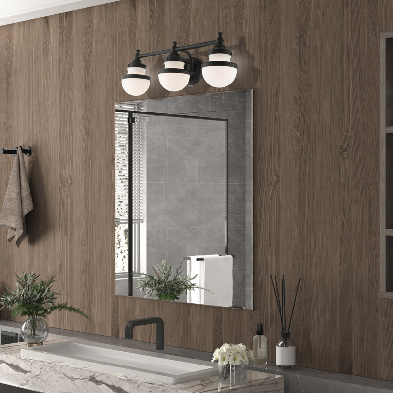 Éclairage pour meuble-lavabo à intensité variable Aseret, Noir, H 8,25 po x l 24 po x P 7,25 po, 3 Lights