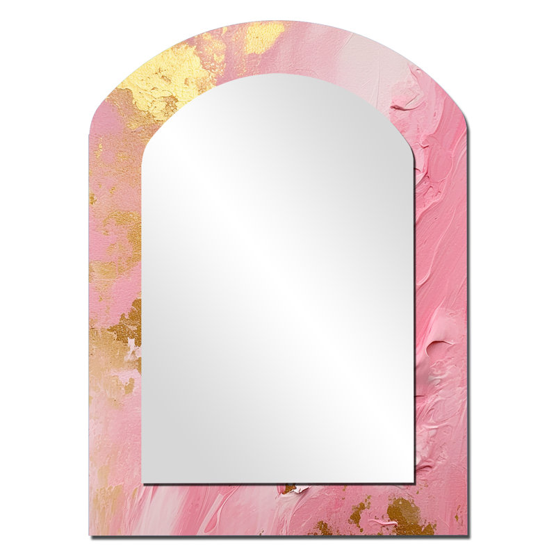 Pink and Gold Emerging Energies III - Abstract Asymmetrical Decorative Mirror, Modern Arch Large Wall Mirror, Printed Metal Art