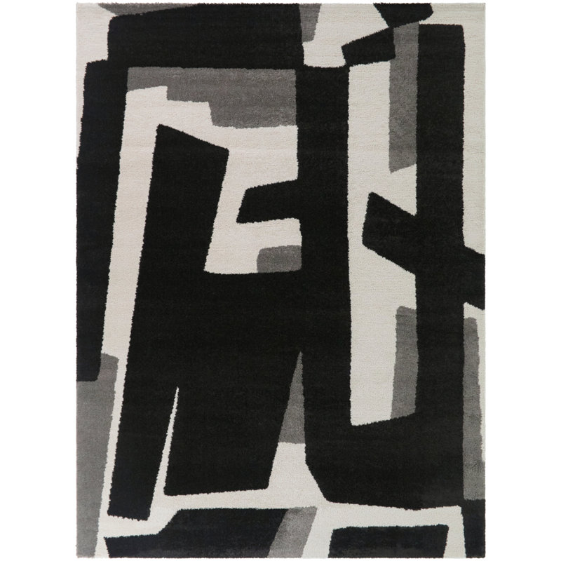 Podesta Grey/Black Abstract Geometric Area Rug, 5'3" x 7'