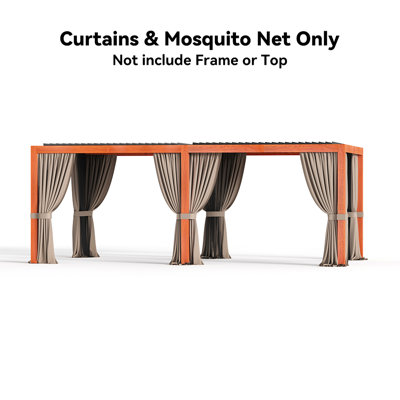 Aurora 10‘ X 20' Universal Replacement Mosquito Netting And Curtains Set For Louvered Pergola, Sidewall Only