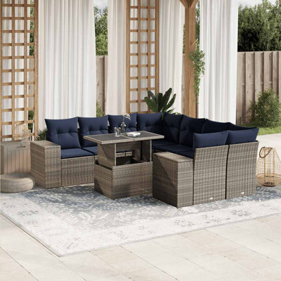 Ensemble de canapé de patio 9 pièces avec coussins en rotin de polyester