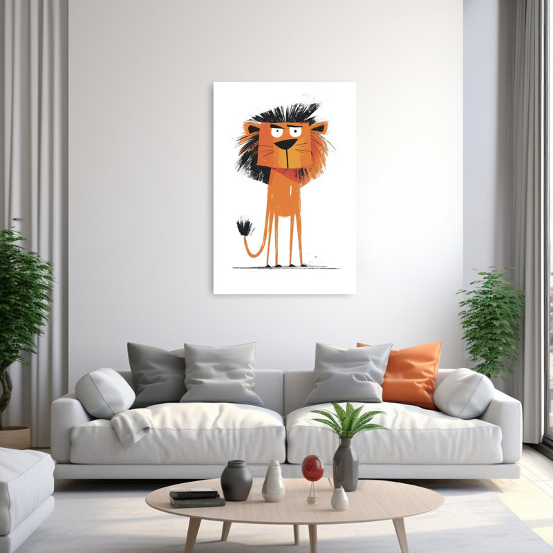 Grumpy Lion Character Contemporary Cat Lion Wildlife Wall Art Print 1 Piece Wrapped Canvas Wall Art, 152.4cm H x 101.6cm W