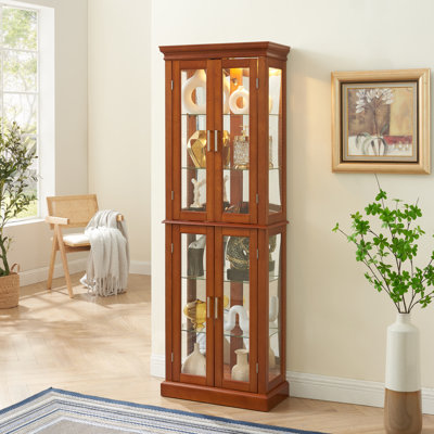 Curio Cabineted Curio Diapaly Cabinet With Adjustable Shelves And Mirrored Back Panel, Tempered Glass Doors (6 Tier), (E26 Bulb Not Included) by Winston Porter