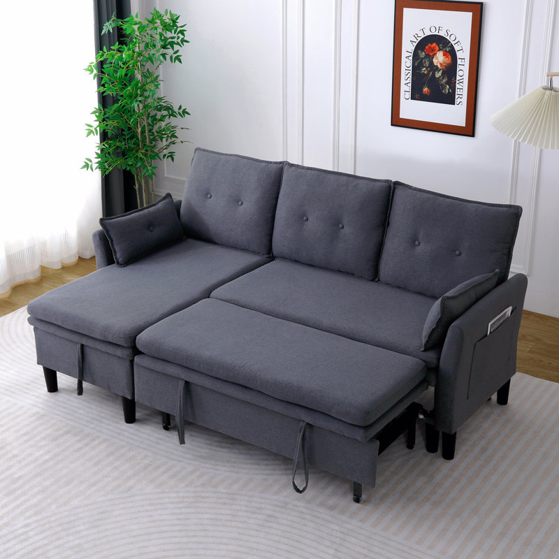 Canapé modulaire en L réversible avec rangement en L - coton et lin, Gris