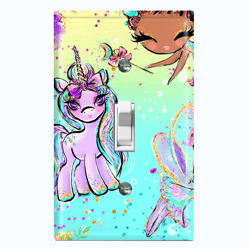 Fairy Princesses Unicorn Teal Yellow People 1 - Gang Toggle Light Switch Standard Wall Plate