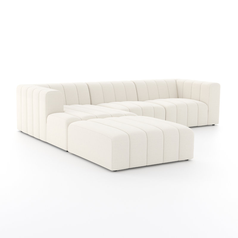 Canapé et chaise longue avec repose-pieds Bowry, Mélange de polyester Fayette Cloud, Orienté à gauche (vu de face)