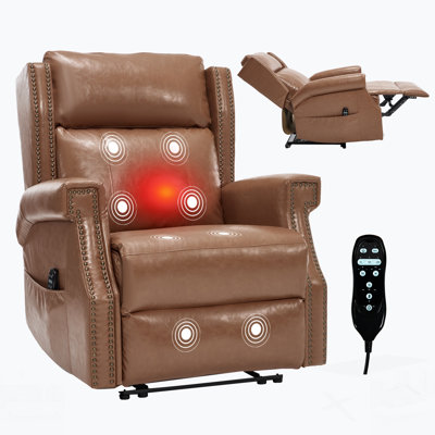Fauteuil inclinable manuel en similicuir pour le salon avec mécanisme de mouvement robuste, 8 nœuds vibrants et 3 modes de massage.
