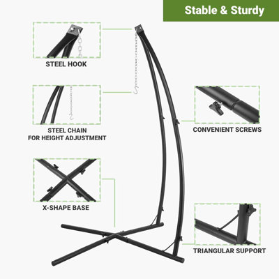 Hammock Swing Stand, Hanging Chair C-Stand, Outdoor Solid Steel Heavy Duty Stands Only Construction with Buckle & Spring Hook, for Indoor, Air Porch, Tree Tent, Lounger, Patio, Deck, Yard 330 lbs