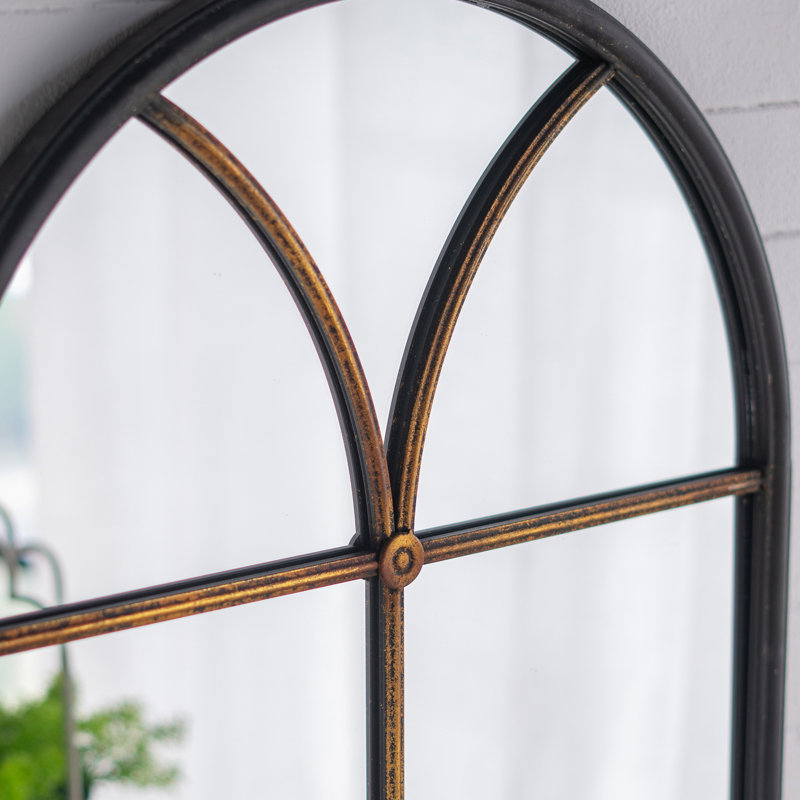 Miroir de plancher arqué 23,5 x 74,5 po avec motif de vitre noir et doré, 74,53 po x 23,53 po