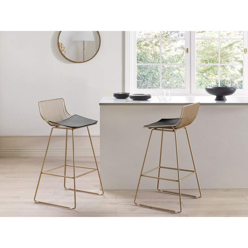 Caillier Upholstered Counter Stool with Metal Frame, Gold