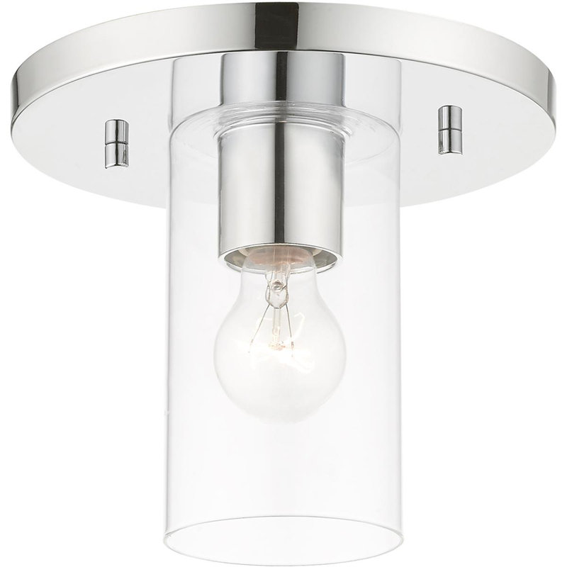1 Light Flush mount ceiling light fixture with Clear Glass Shade, Polished Chrome