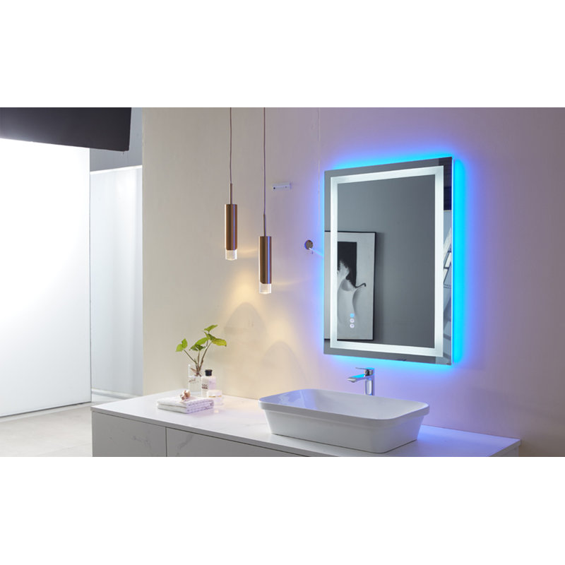  Wayfair Basics® UL Certified RGB Backlit & LED Frontlit Anti-Fog Tempered Glass Bathroom/Vanity Mirror, 28" x 20"