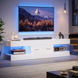 Kruszewski 60 inch  Glossy TV Stand Fits TV Up to 65 inch with Drawer and LED Light Stone Grain Media Console